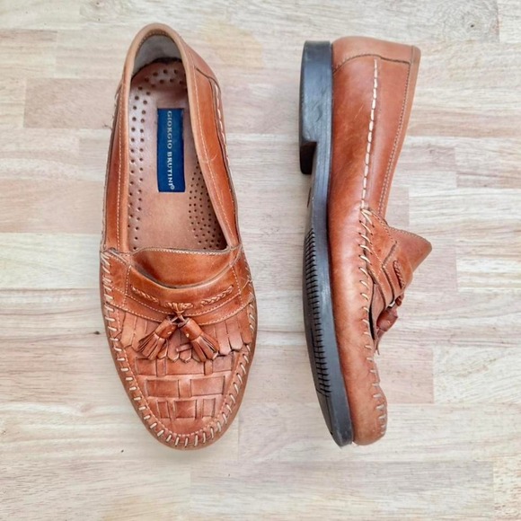 Other - Vintage Brown Leather Loafer Men 9 Pinch Tassel Tan Fringe Giorgio Brutini